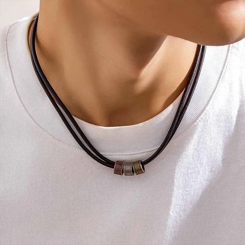 Collana moda uomo in pelle
